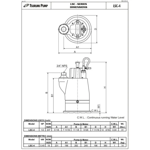 Tsurumi LSC1.4S Pitless Sump Pump - Image 2